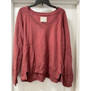 Lucky‎ Brand Women's Coral V Neck Raglan Sleeve High Low Hem Sweater L